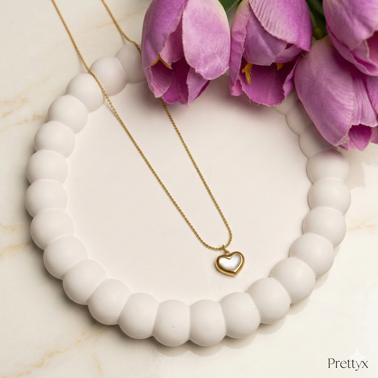 Prettyx Pearl Heart Pendant Necklace — Gold-Toned MOP Heart Charm | Romantic Aesthetic Jewelry for Women