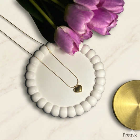 Prettyx Heart Charm Necklace | Gold-Toned Fashion Jewelry | Dainty Snake Chain | Everyday Wear for Women & Girls