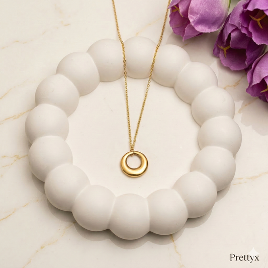 Prettyx Chunky Circle Pendant Necklace — Puffy Gold-Toned Open Ring Charm | Minimalist Aesthetic Jewelry for Women
