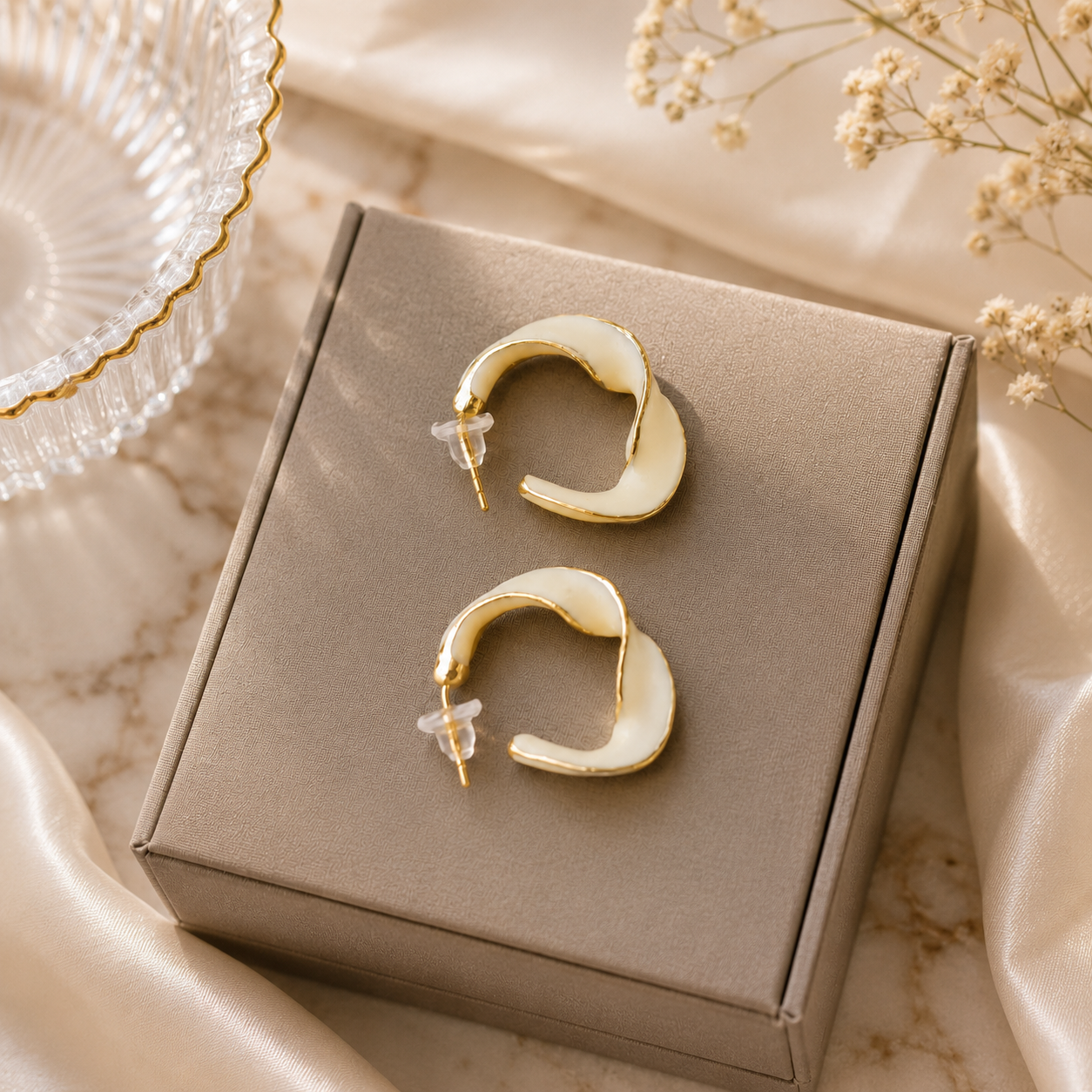 White Half Hoop Earring